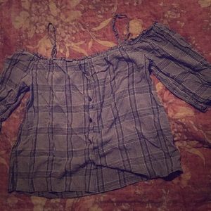 Off the shoulder But in the plaid shirt